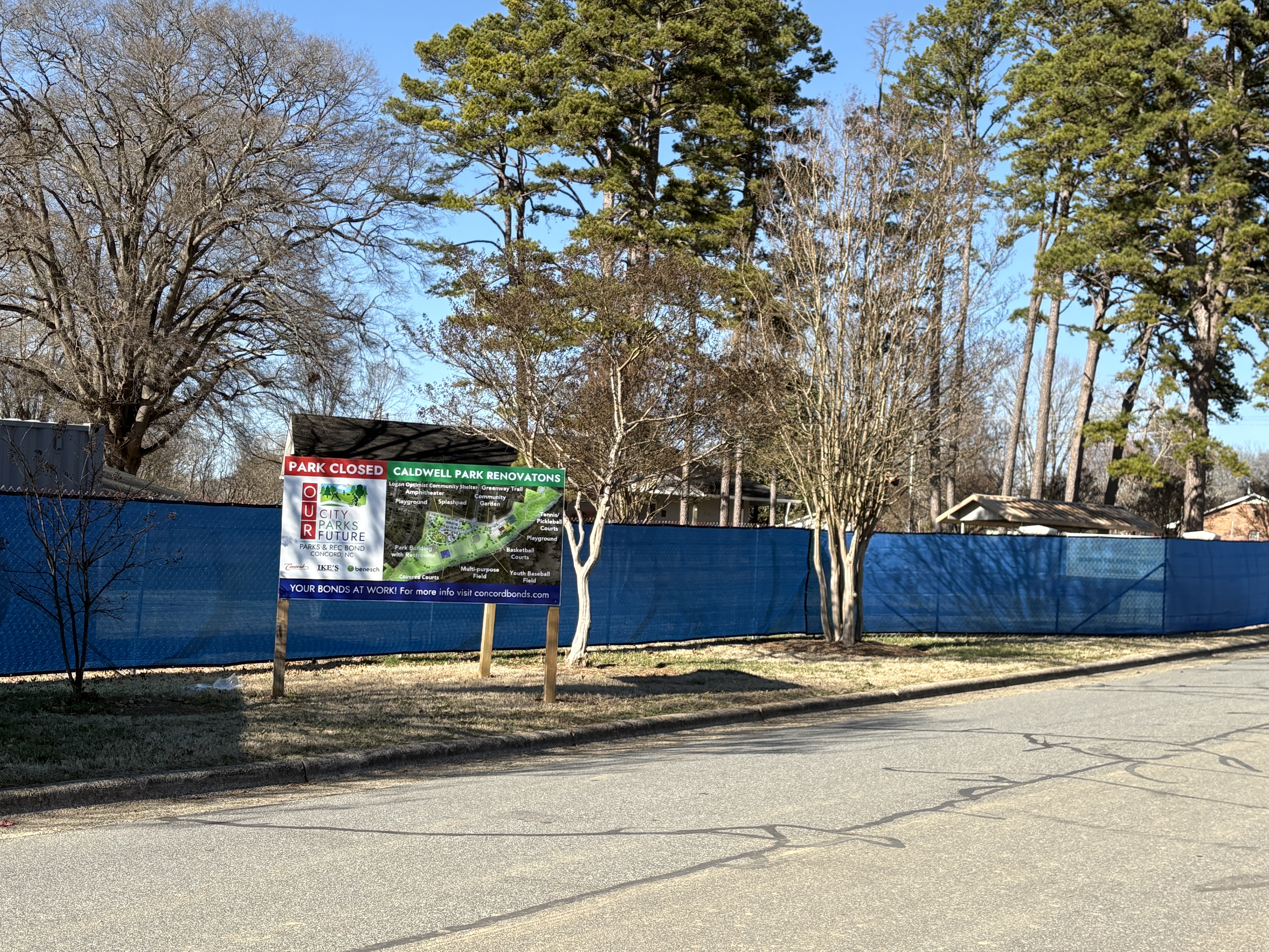 Construction fencing at Caldwell Park